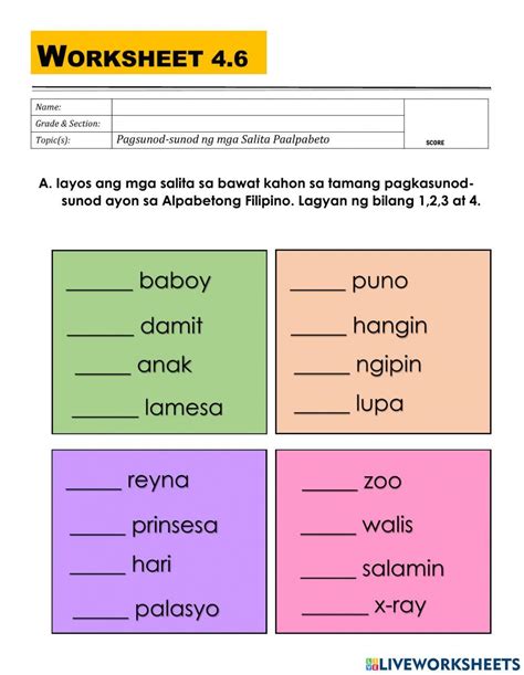 alpabetong filipino worksheet grade 1|Pagsasaayos Nang Paalpabeto Worksheets (Part 1) .